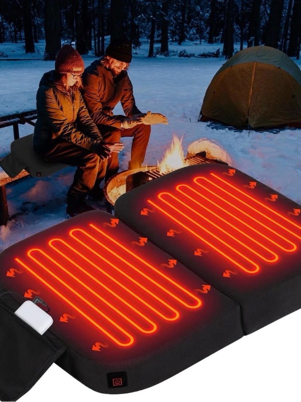 Ksheat Extra Wide Heated Seat Cushion with 10000 mAh Mobile Bank Pack, Foldable